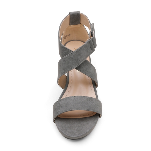 Elastic Ankle Strap Wedge Sandals - GREY NUBUCK - 2